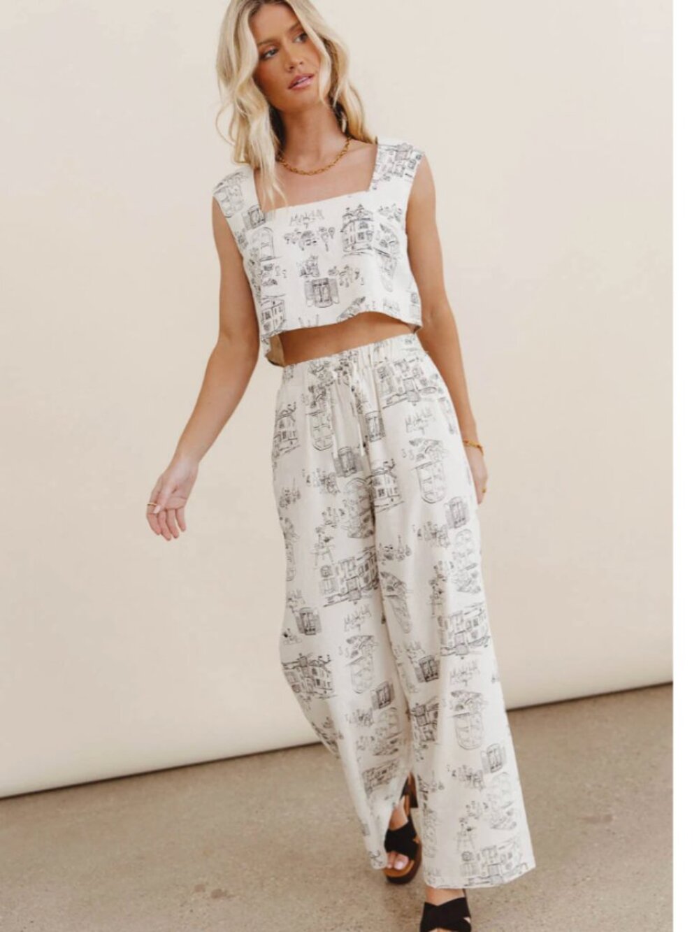 2 Piece Wide Leg Linen Pant/Top Set Size Small - Picture 1 of 10